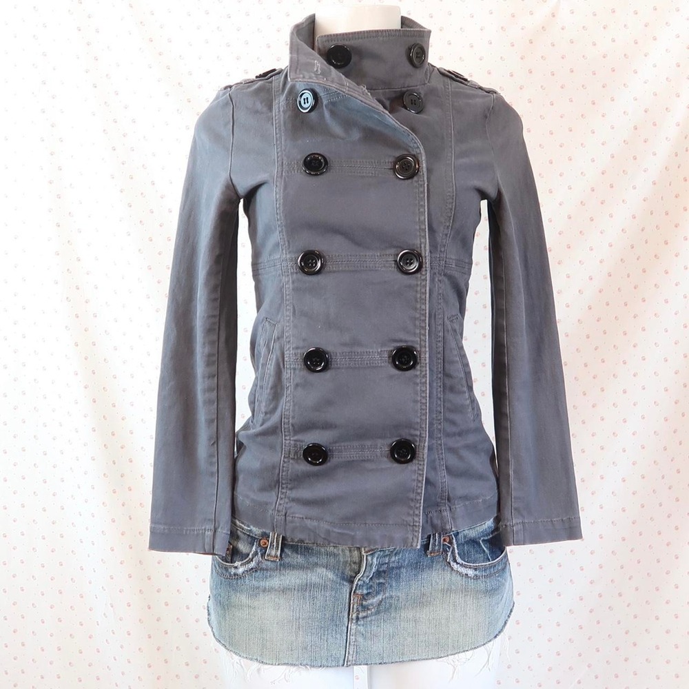 vintage grey military peacoat jacket